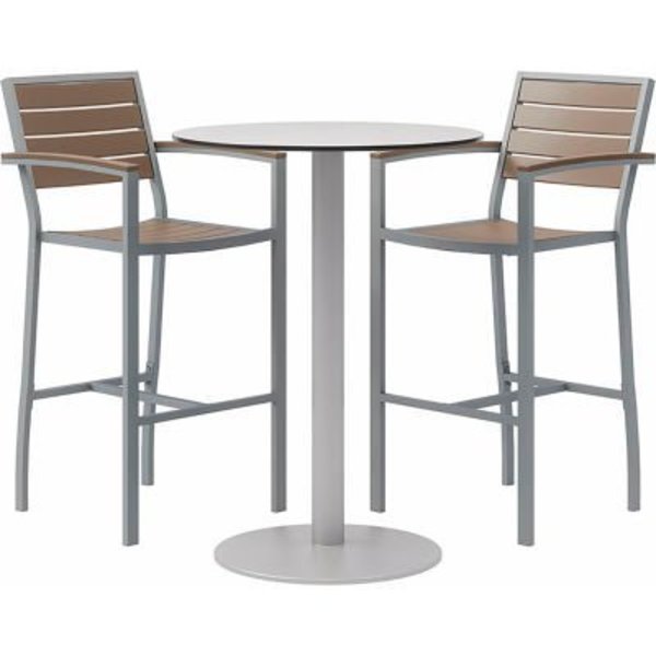 Kfi KFI 3-Piece Outdoor Dining Set, 30"W x 41"H Table, Gray w/ Silver Frame OLBR5601SLMA-2-TP30RD-B2200SL-41-D381